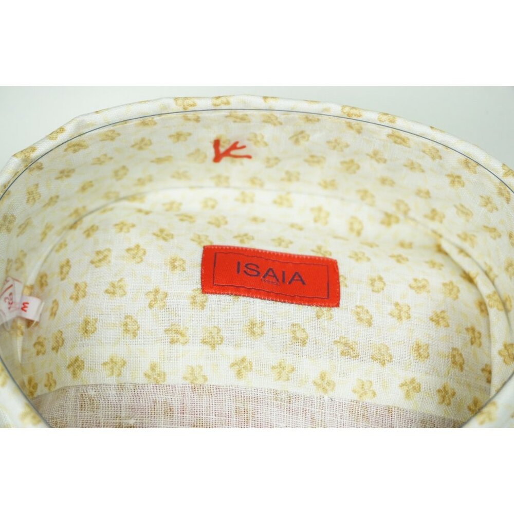Isaia Napoli White Yellow Floral Long Sleeve Linen Dress Shirt 15.5/39 NEW - Picture 4 of 6